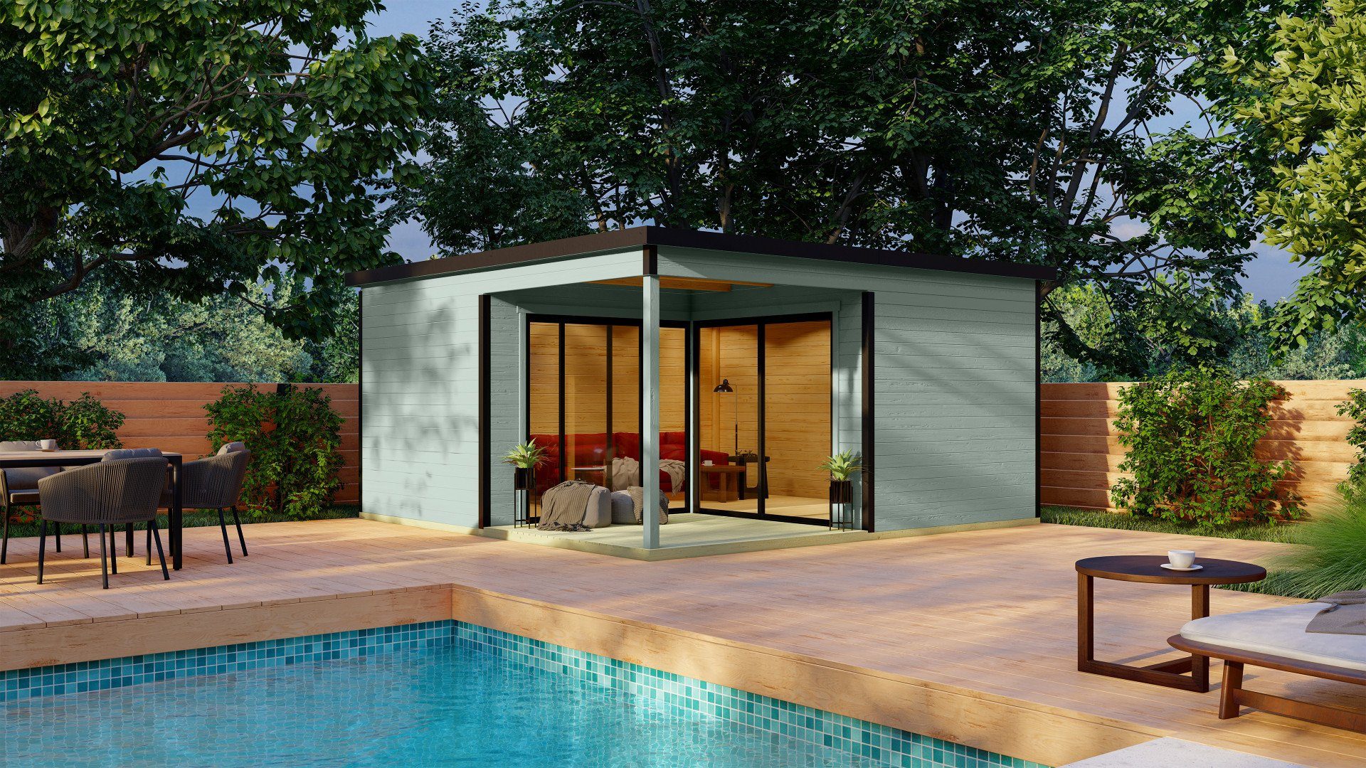 LASITA MAJA Gartenhaus Flachdach 5x5m Holz Domeo 6 Loggia, BxT: 500x500 cm, mit Premium Dachbahn selbstklebend