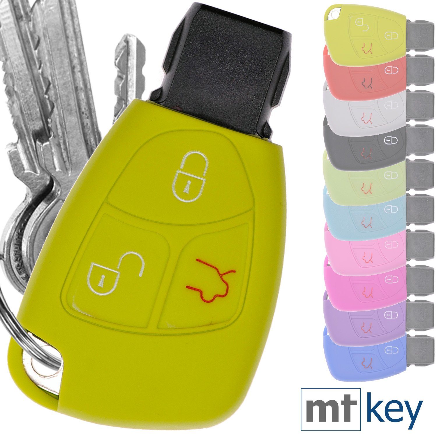 mt-key Schlüsseltasche Autoschlüssel Softcase Silikon Schutzhülle Apfelgrün, für Mercedes Benz W204 W245 S203 A209 C-Klasse CLK SLK W211 W203 W169