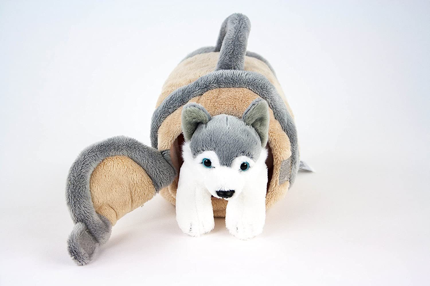 Teddys Rothenburg Kuscheltier Hund Husky in Hütte 15 cm grau/beige Plüschhu günstig online kaufen