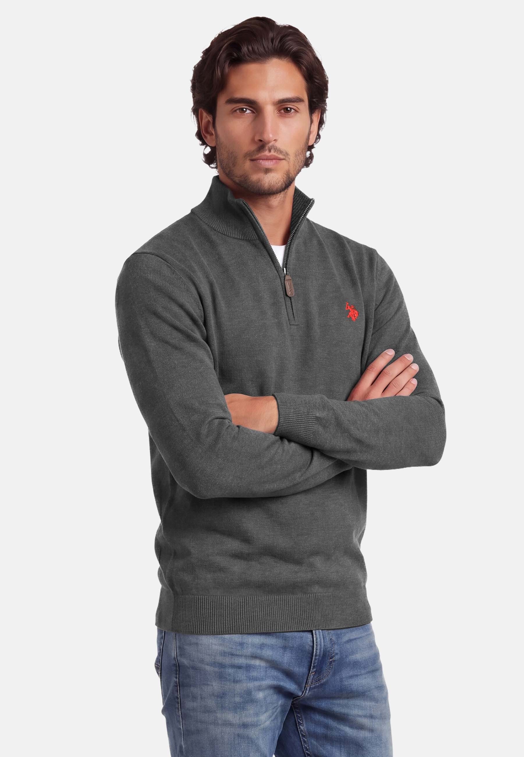 U.S. Polo Assn. Stehkragenpullover USKnooxx – Herren Half-Zip Strickpullover Baumwoll-Viskose-Mix, weiche Qualität und sportiver Look