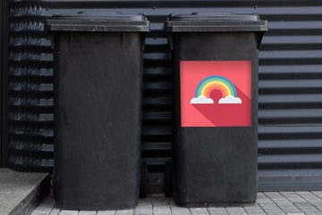 MuchoWow Wandsticker Childrens Illustration Regenbogen mit Wolken auf rosa Hintergrund (1 St), Mülleimer-aufkleber, Mülltonne, Sticker, Container, Abfalbehälter