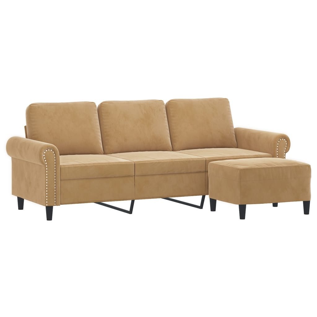 vidaXL Sofa 3-Sitzer-Sofa mit Hocker Braun 180 cm Samt, 1 Teile