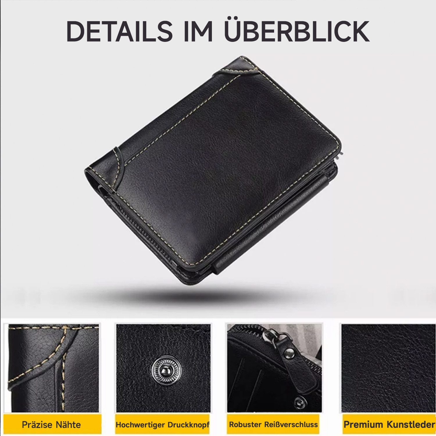 MOPUEA Geldbörse Herren Geldbörse RFID Schutz Geschenk Mini 16 Fächer mit Münzfach (Einzelprodukt kompakte Herren Geldbörse für Alltag, 1x Geldbörse 12 Kartenfä – Bild 2 von 5