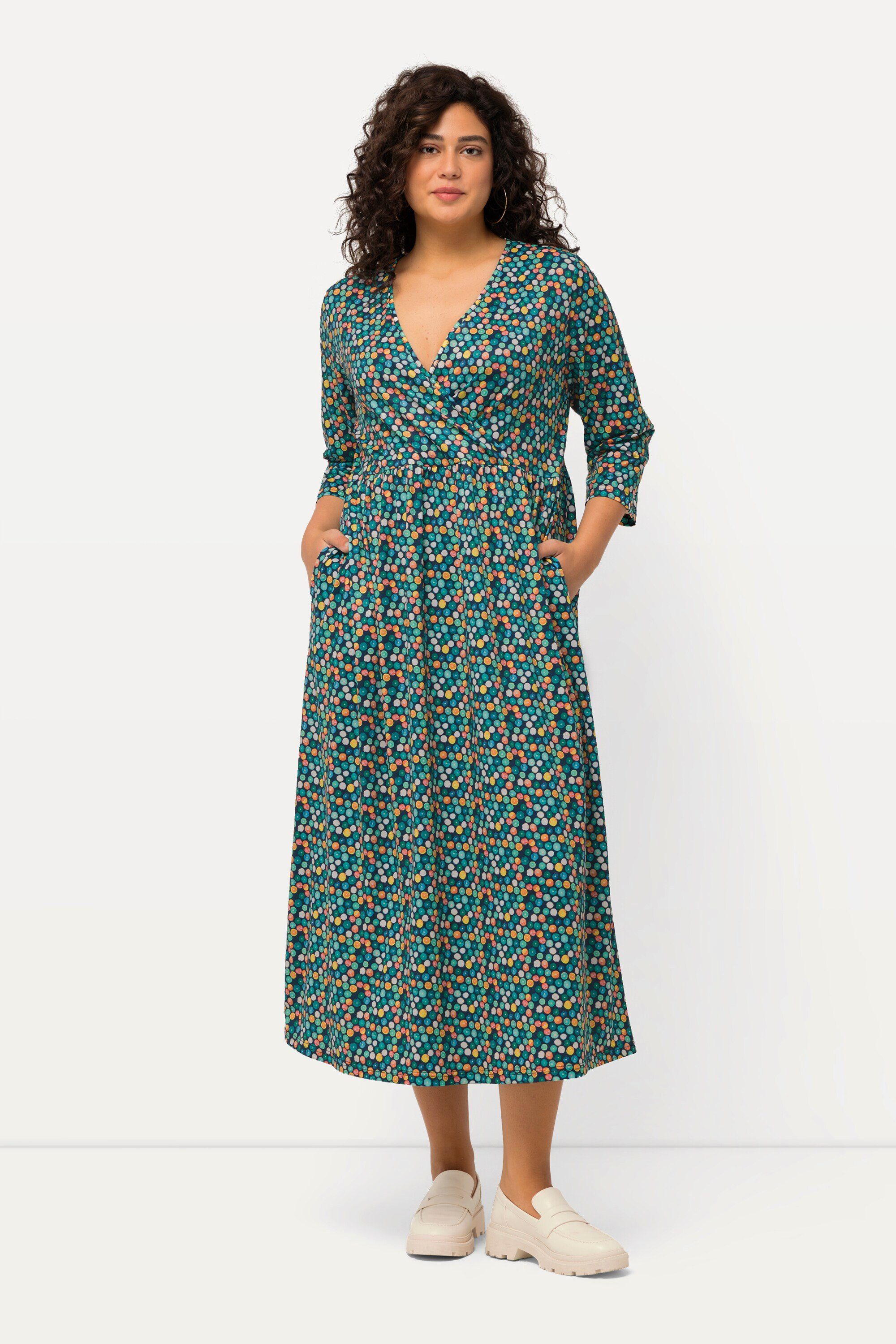 Ulla Popken Maxikleid Jerseykleid Punkte Wickeloptik günstig online kaufen