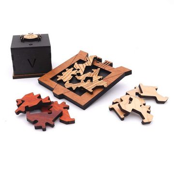 ROMBOL Denkspiele Spiel, Knobelspiel VIRUS IN THE BOX - 3 Legepuzzle in einem Spiel, Holzspiel