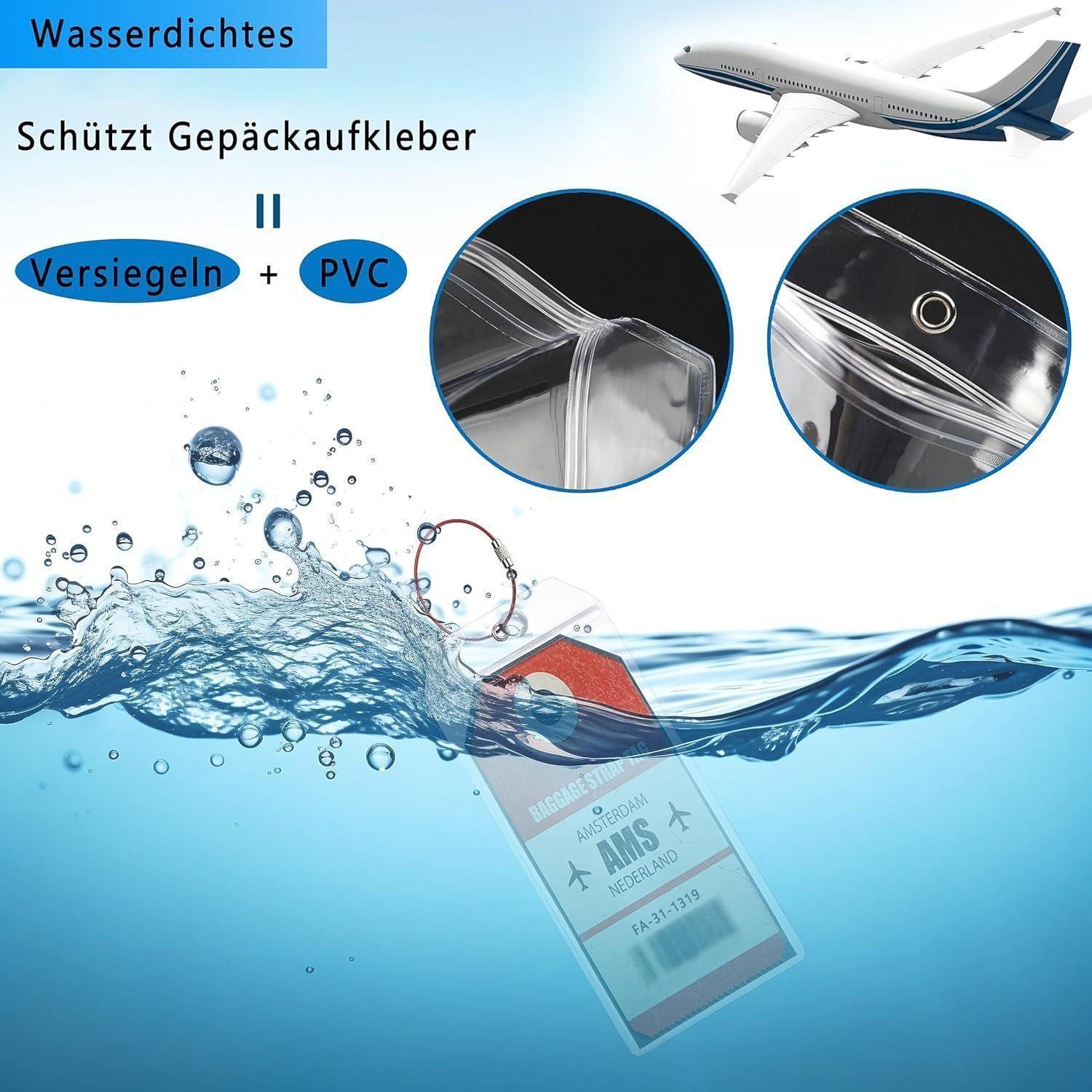 LuxusKollektion Gepäckanhänger Kofferanhänger Transparent PVC Silberfarbene Stahlringe 6 Stück
