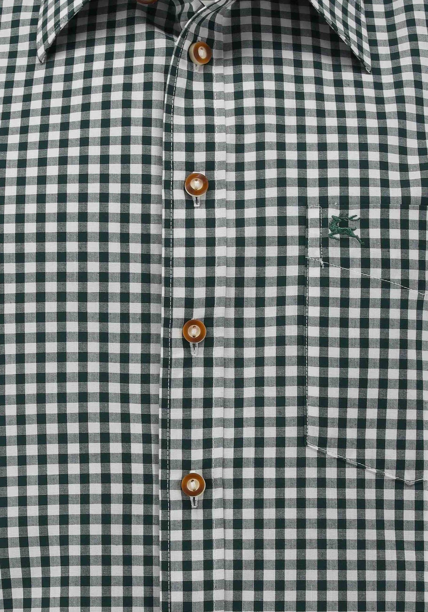 mit dunkelgrün Brusttasche Hirsch-Stickerei Kurzarmhemd mit aufgesetzter OS-Trachten Zihul Trachtenhemd