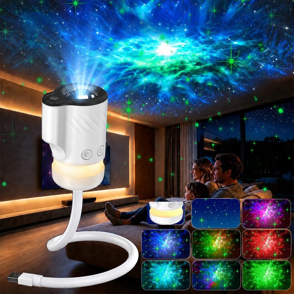 PRIISF LED Nachtlicht 360° Rotation Sternenhimmel Projektor Galaxy Nachtlicht Wohnatmosphäre, Baby Einschlafhilfe, USB-Nachtlicht PLUG & PLAY LED-Sternenhimmel für das Auto-Dachhimmel, RGB Nordlicht Aurora Stern Projector Lampe Atmosphäre 9 Lichtmodi, HD Smart Holografisch Deckenprojektor für Kinder Erwachsene