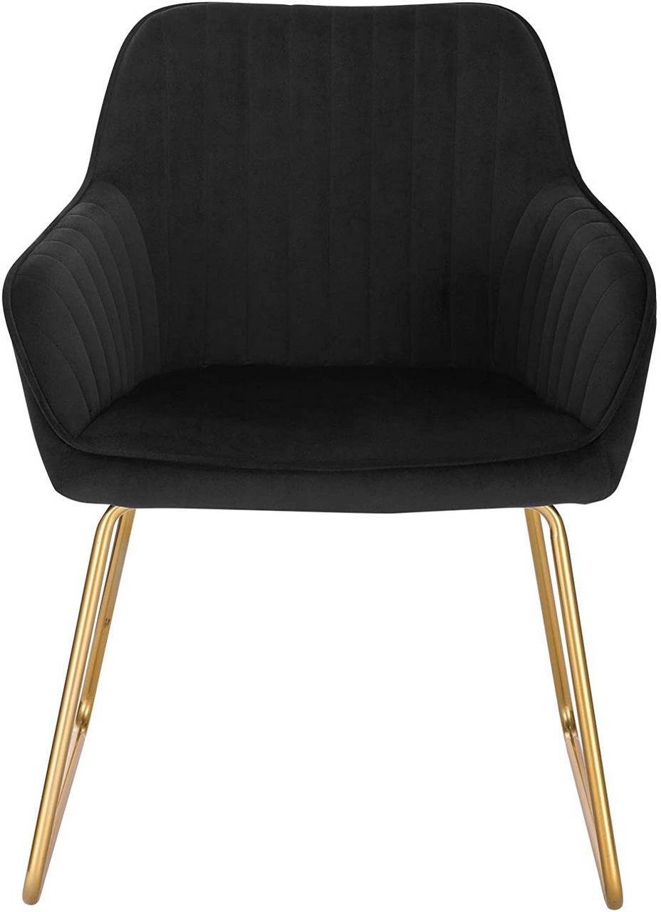 Schwarz aus aus Samt Beine Woltu Metall Sessel Gold (1 Sitzfläche St), Esszimmerstuhl