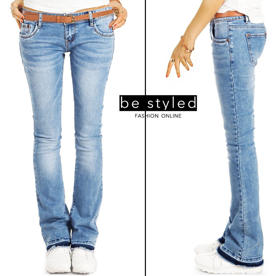 be styled Bootcut-Jeans Damen Hüftjeans, j40g-2 mit offenem sommerblau Schlaghosen waist Saum, low