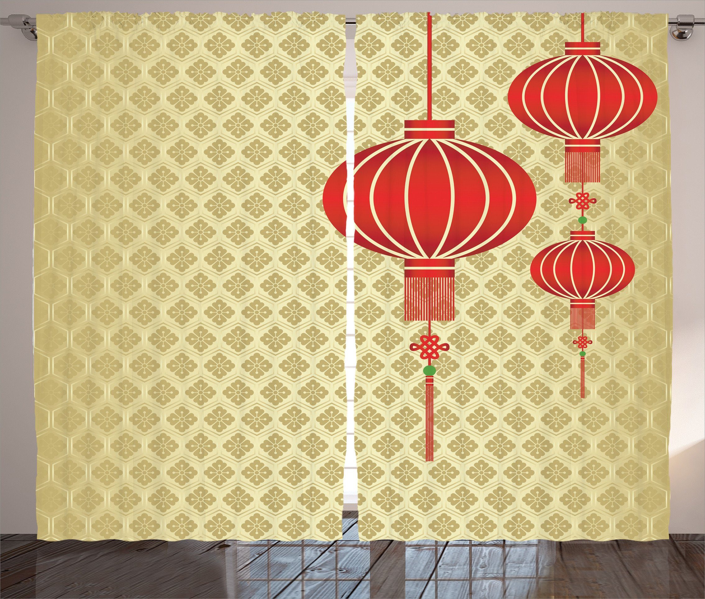 Gardine Schlafzimmer Kräuselband Vorhang Laterne mit Haken, Chinese und Schlaufen Muster Abakuhaus, barockes