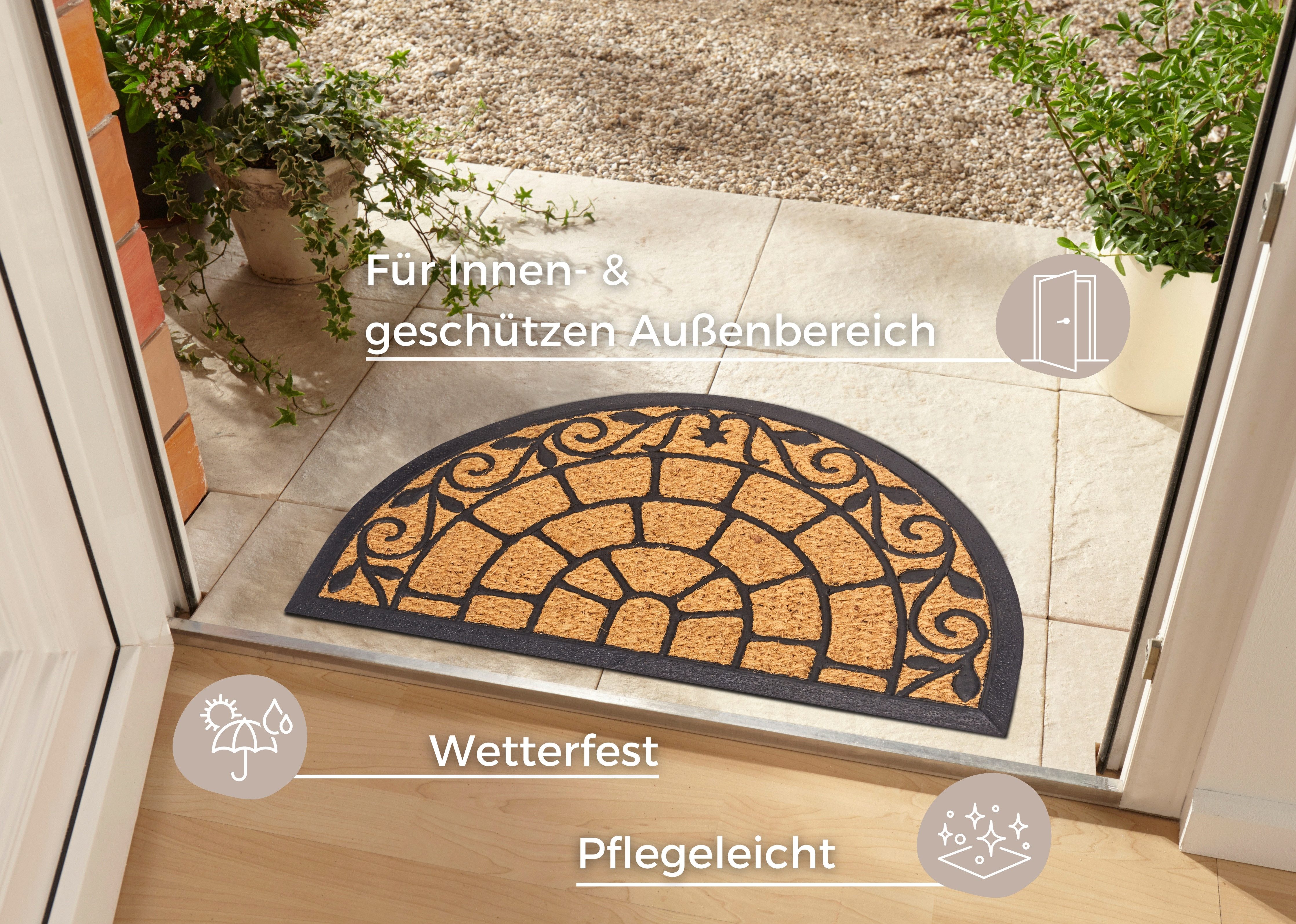 HANSE Home Fußmatte Kokos, Türmatte, halbrund, Höhe: 8 mm, Kokos, Gummi, Sc günstig online kaufen