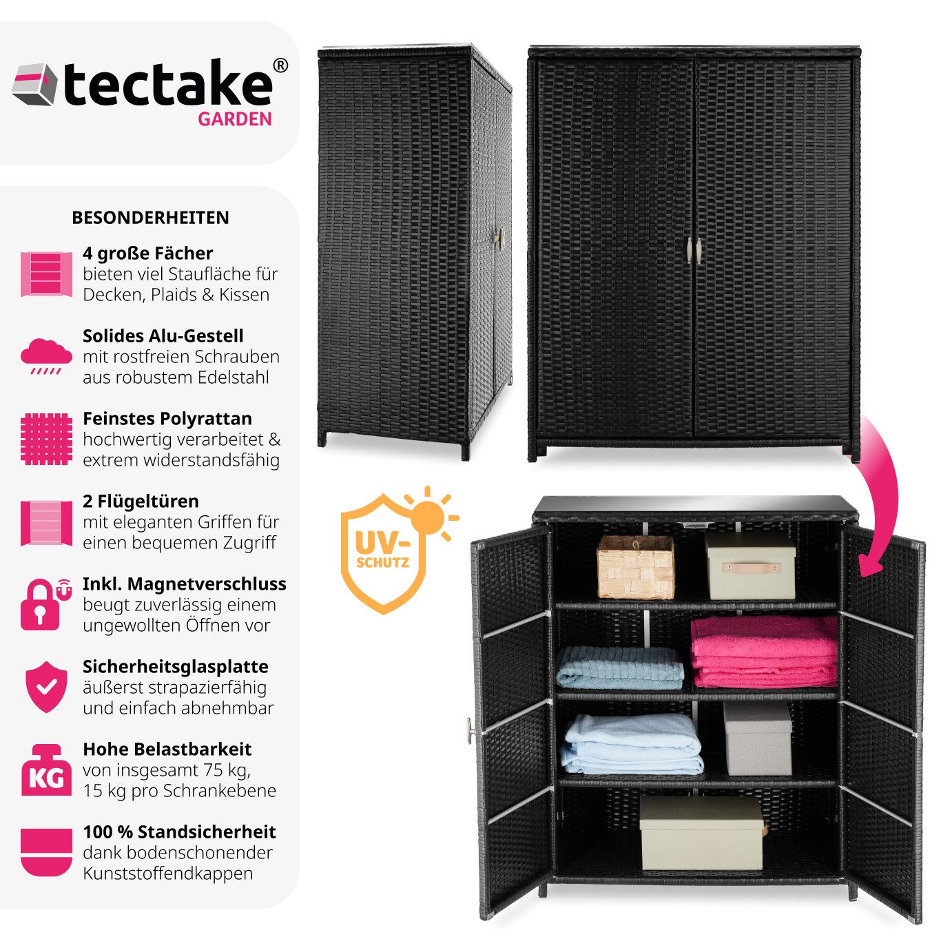 tectake Geräteschrank Gartenschrank (Rattanschrank, 1-St., 1 günstig online kaufen