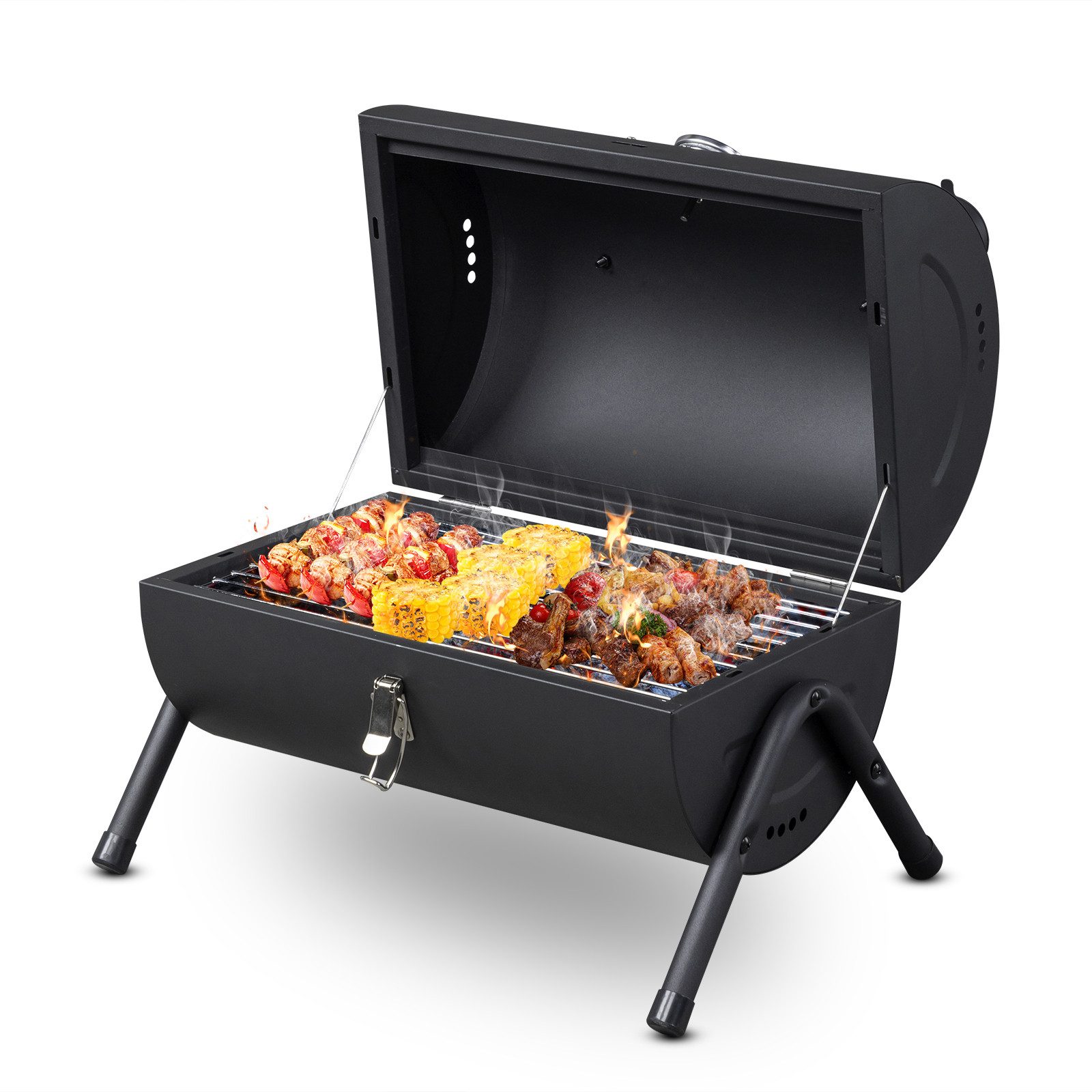 LALAHO Holzkohlegrill Tragbarer mit Deckel, Temperaturregelung, Tischgrill Klappgrill für Camping, Garten, 38x30.5x38cm