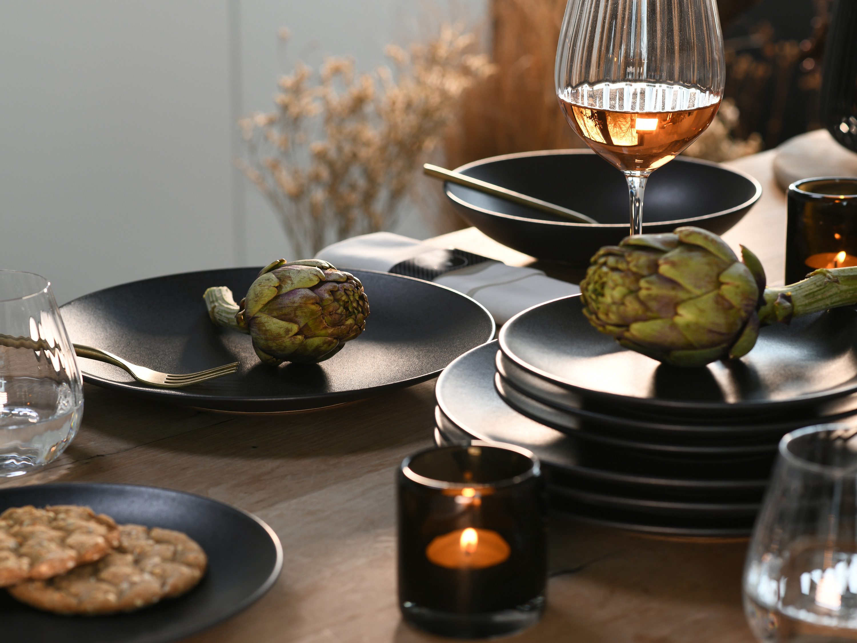 CreaTable Kombiservice Soft Touch Schwarz (24-tlg), 6 Personen, Steinzeug
