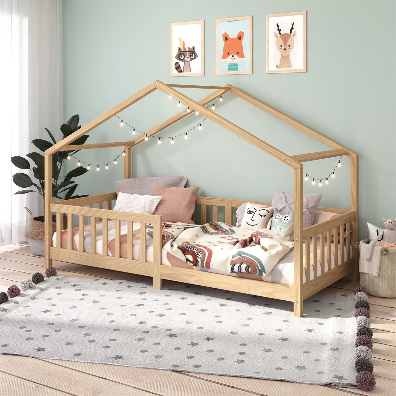 IDIMEX Hausbett LISAN, Hausbett Tipibett Kinderbett Montessori Bett massive Kiefer 90 x 200
