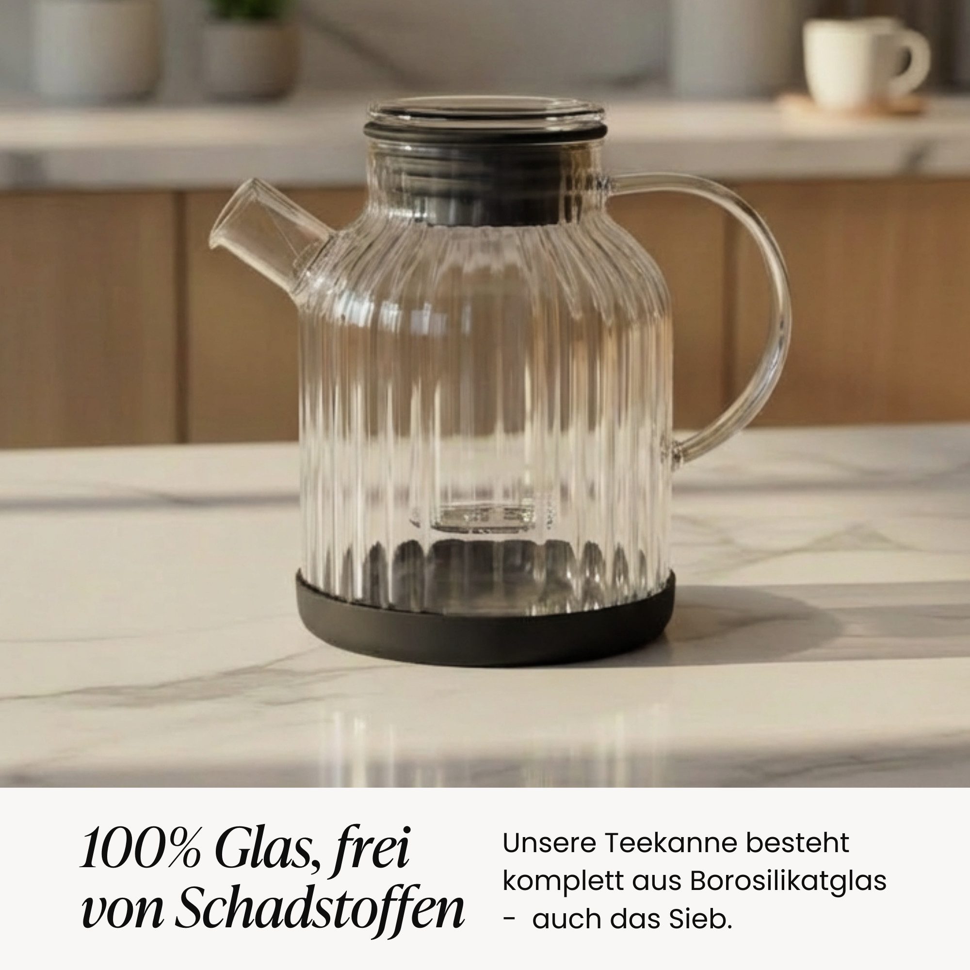 Zoha Teekanne Glasteekanne mit Sieb 1,5 Liter - Hitzebeständiger Teebereiter, Premium Borosilikatglas mit Siebeinsatz