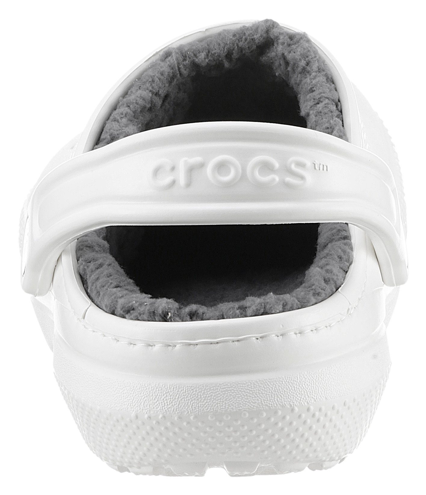 Clog mit kuscheligem Lined Classic weiß-grau Crocs Fellimitat Hausschuh
