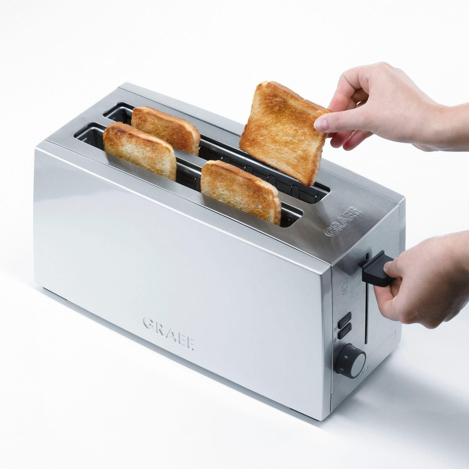 Graef Toaster TO 100, silber, 2 lange Schlitze, für 4 Scheiben, 1380 W
