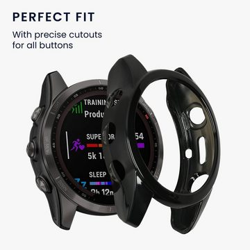 kwmobile Smartwatch-Hülle Schutzhülle für Garmin Fenix 7S / Fenix 7S Solar, Fitness Tracker Silikon Hülle - Gehäuse Abdeckung Cover Schwarz Silber