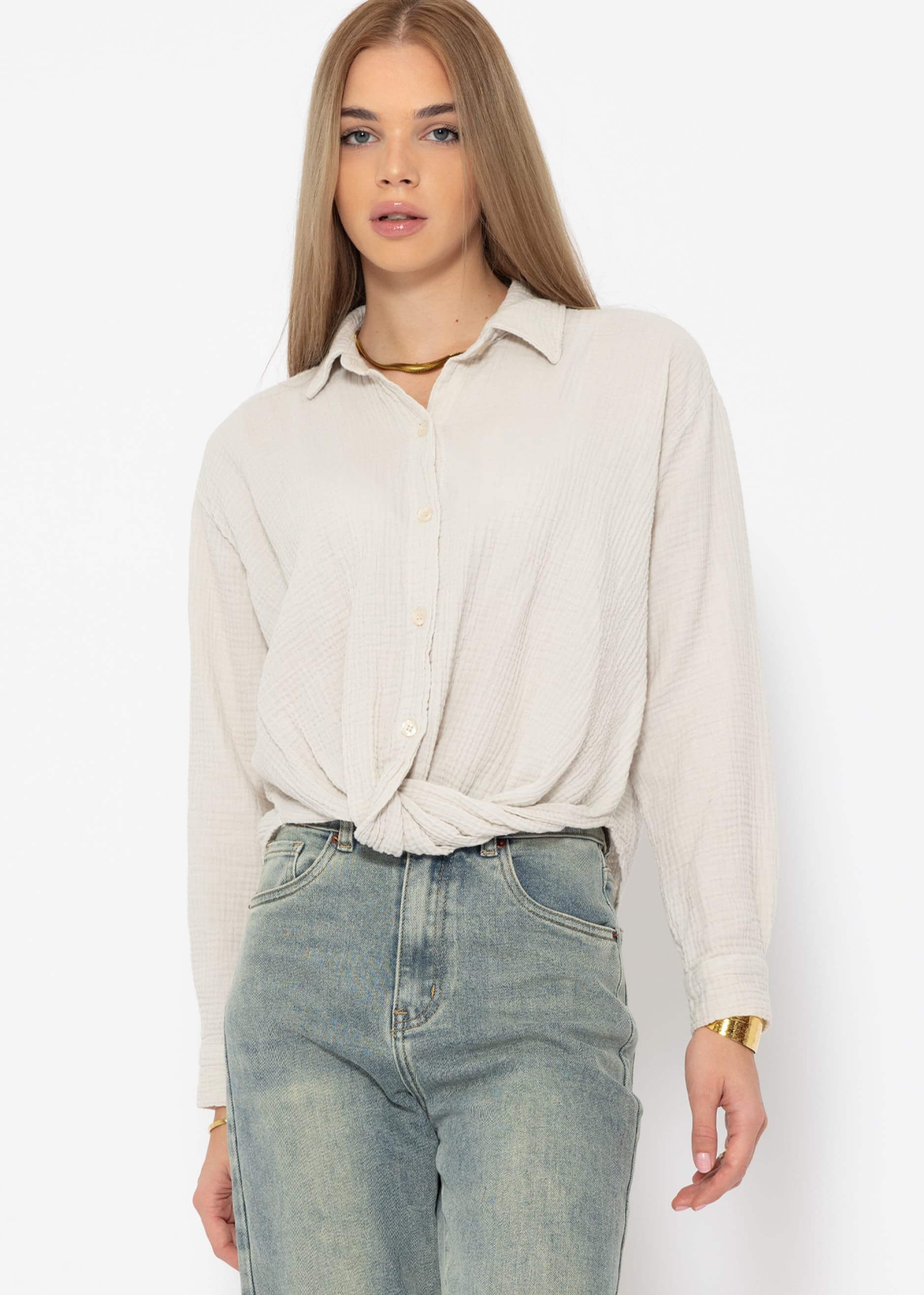 SASSYCLASSY Langarmbluse Oversize Musselin Bluse Damen günstig online kaufen