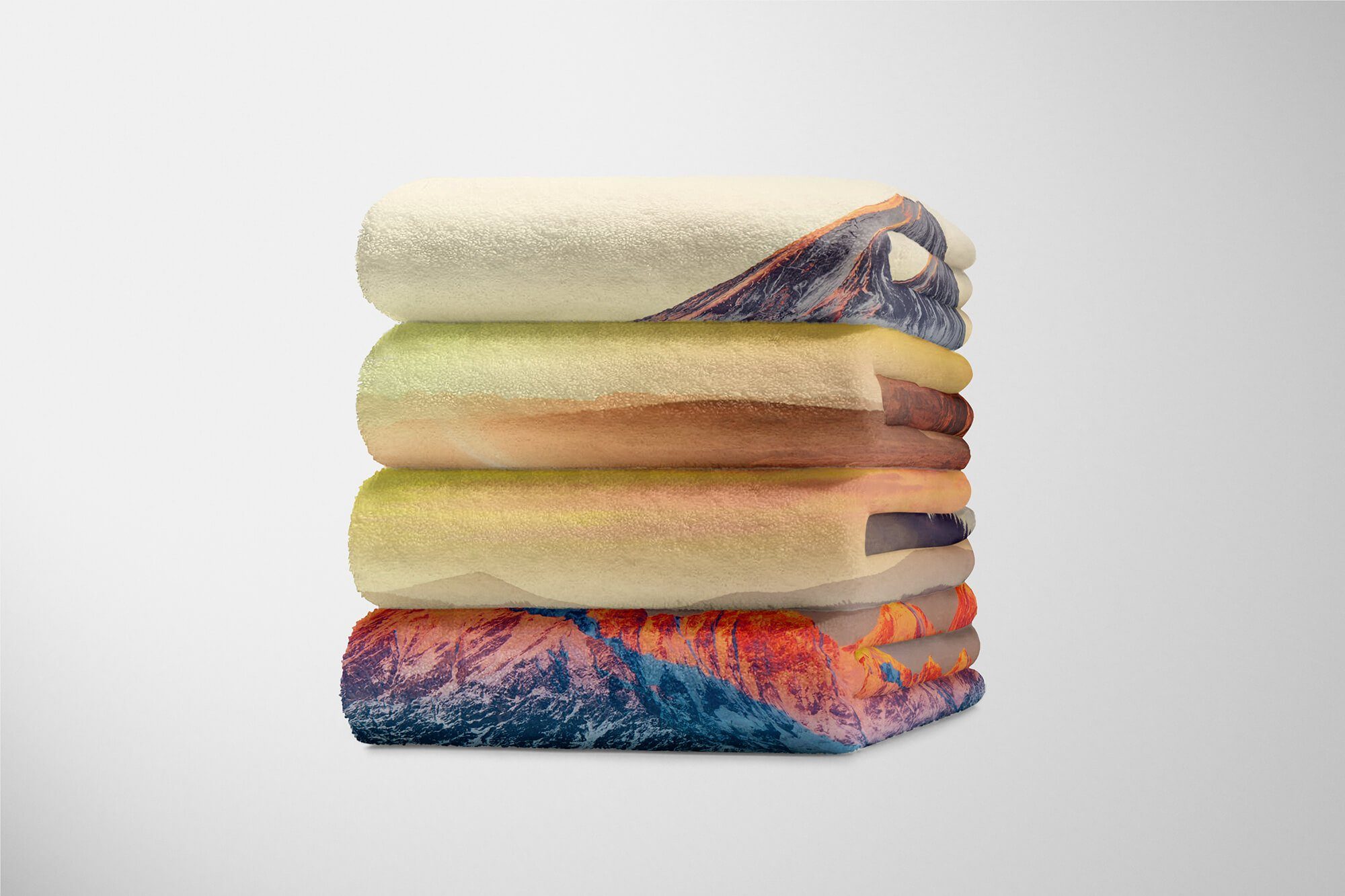 Fotomotiv Handtuch Handtücher Baumwolle-Polyester-Mix Berge Saunatuch (1-St), mit Sinus Handtuch Kuscheldecke Art Sonnenaufga, Tannenwald Strandhandtuch