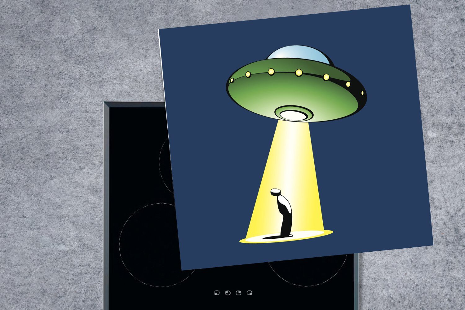 tlg), für Herdblende-/Abdeckplatte Eine 78x78 Arbeitsplatte - Jungen UFOs, Person (1 cm, MuchoWow inspiziert Ceranfeldabdeckung, eines eine -, küche Vinyl, das Illustration