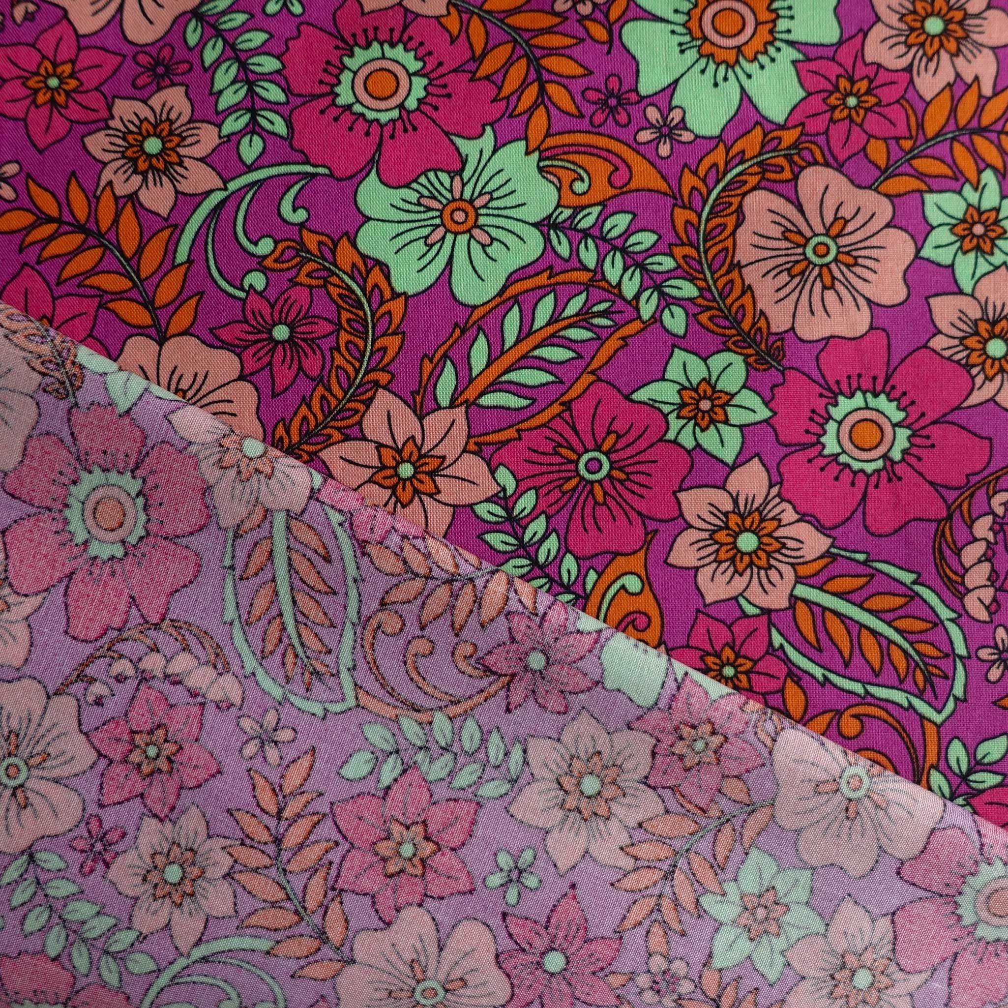 maDDma Stoff Baumwoll-Stoff Blumen ab 1m x 148 cm Sommerstoff Stoff Baumwolle, fuchsia