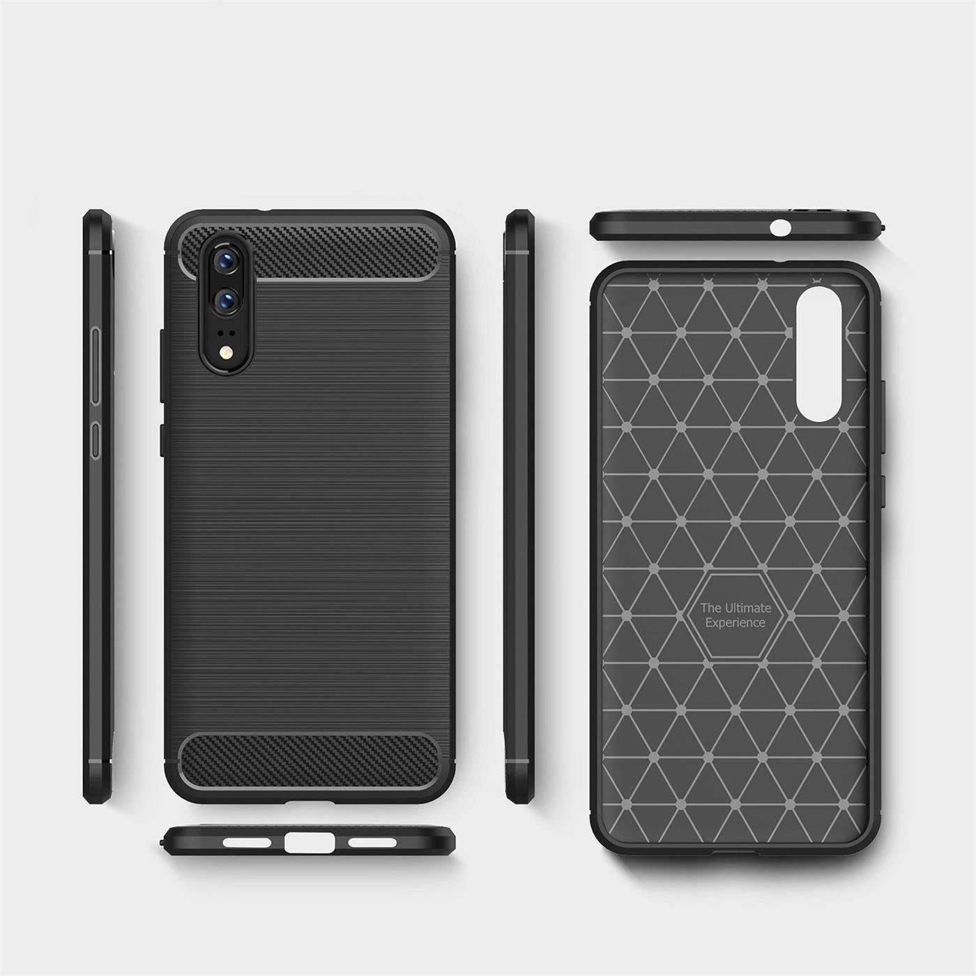 CoolGadget Handyhülle Carbon Handy Hülle für Huawei P20 5,8 Zoll, robuste Telefonhülle Case Schutzhülle für P20 Hülle