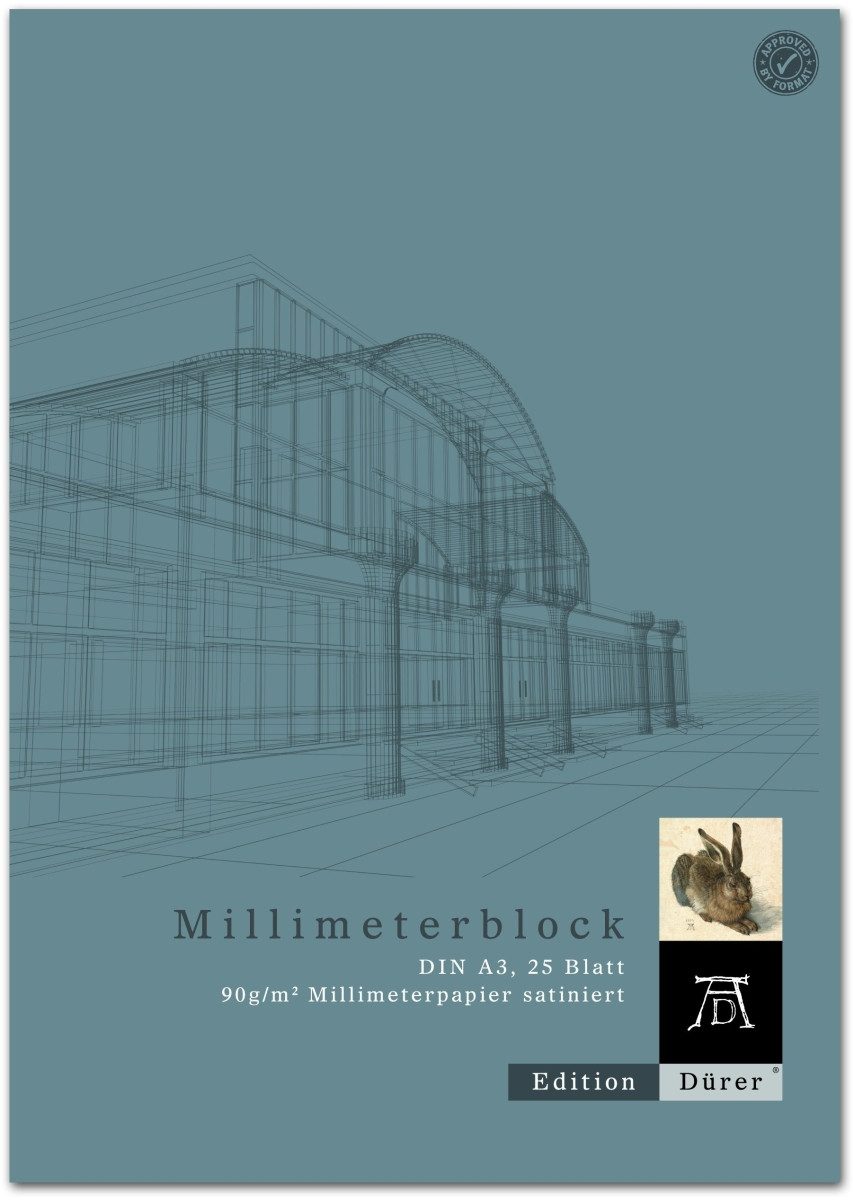 Zeichenpapier Millimeterpapierblock A3 90g/qm Block mit 25 Blatt