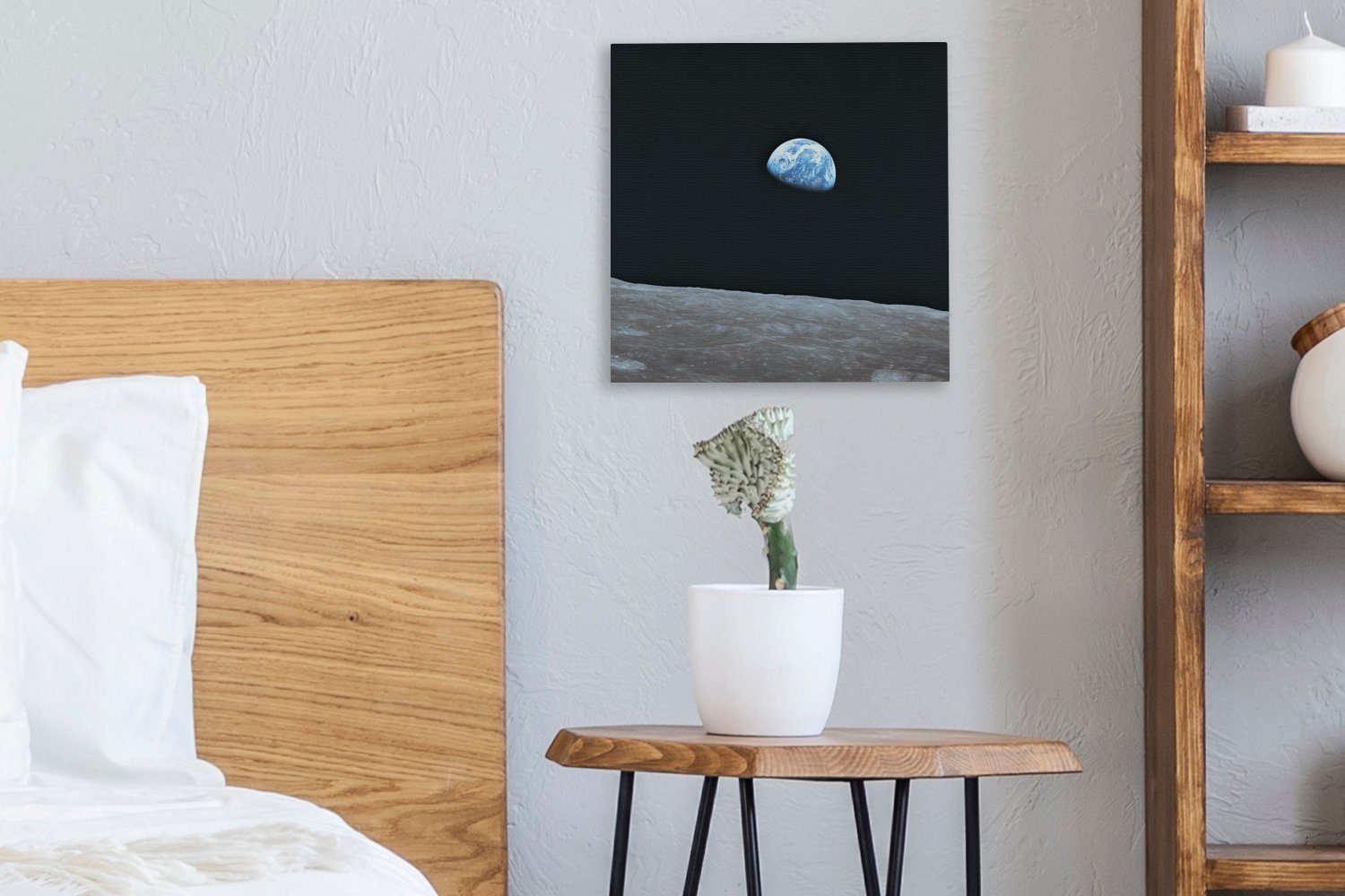 Wohnzimmer Mond Schlafzimmer OneMillionCanvasses® aus, Die Bilder Leinwandbild St), vom für Leinwand (1 Erde