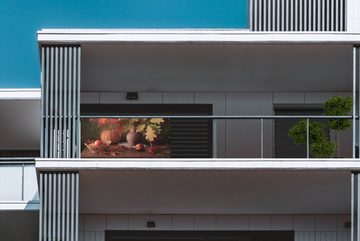 MuchoWow Balkonsichtschutz Stilleben - Kürbis - Blätter - Apfel - Kirsche - Herbst (1-St) Balkonbanner, Sichtschutz für den Balkon, Robustes und wetterfest