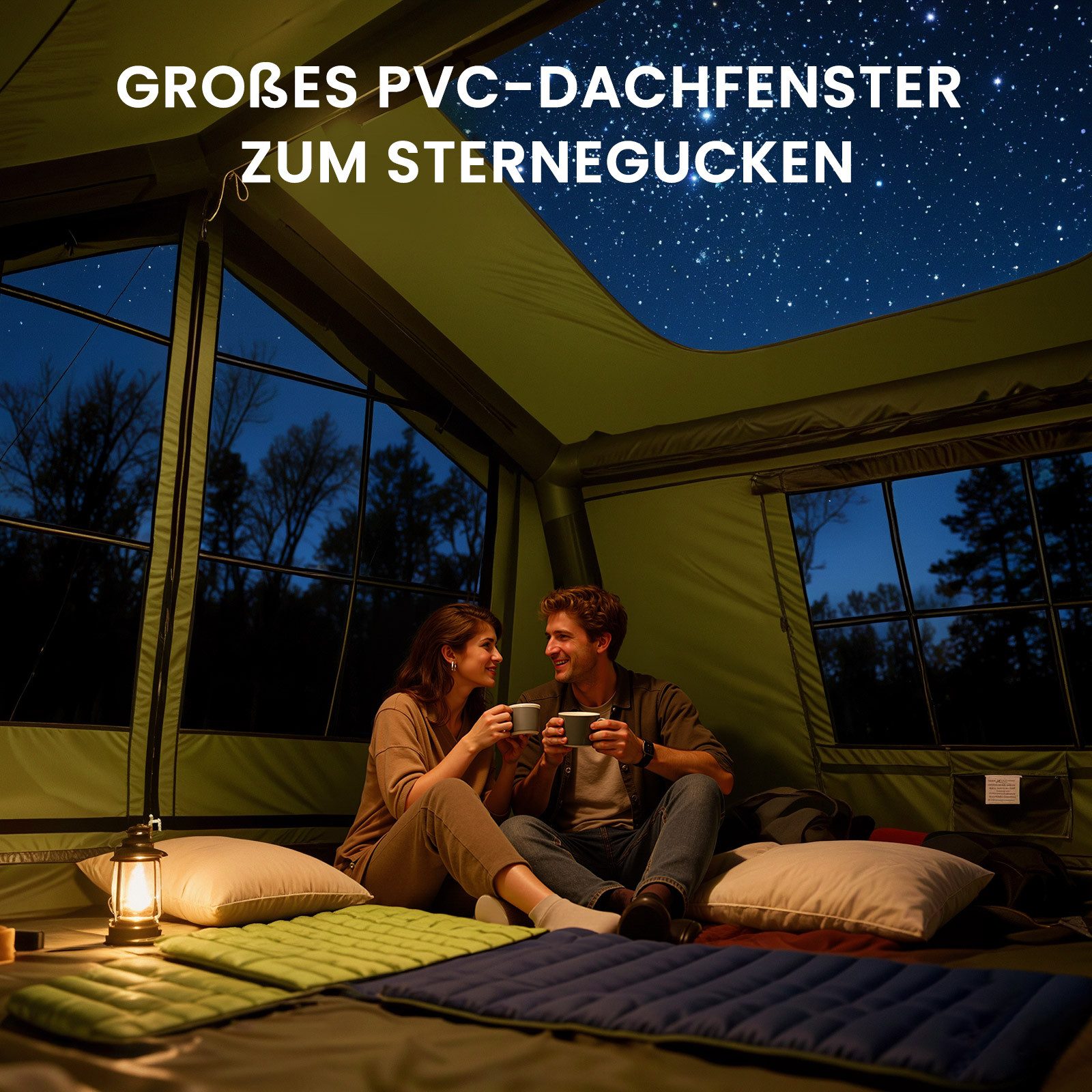 Meulbaty aufblasbares Zelt Air Glamping Zelte, Gampingzelt aus Oxford-Stoff, Personen: 6 (1 tlg), mit aufrollbarem Trennvorhang & 4 großzügigen Belüftungsfenste – Bild 4 von 5