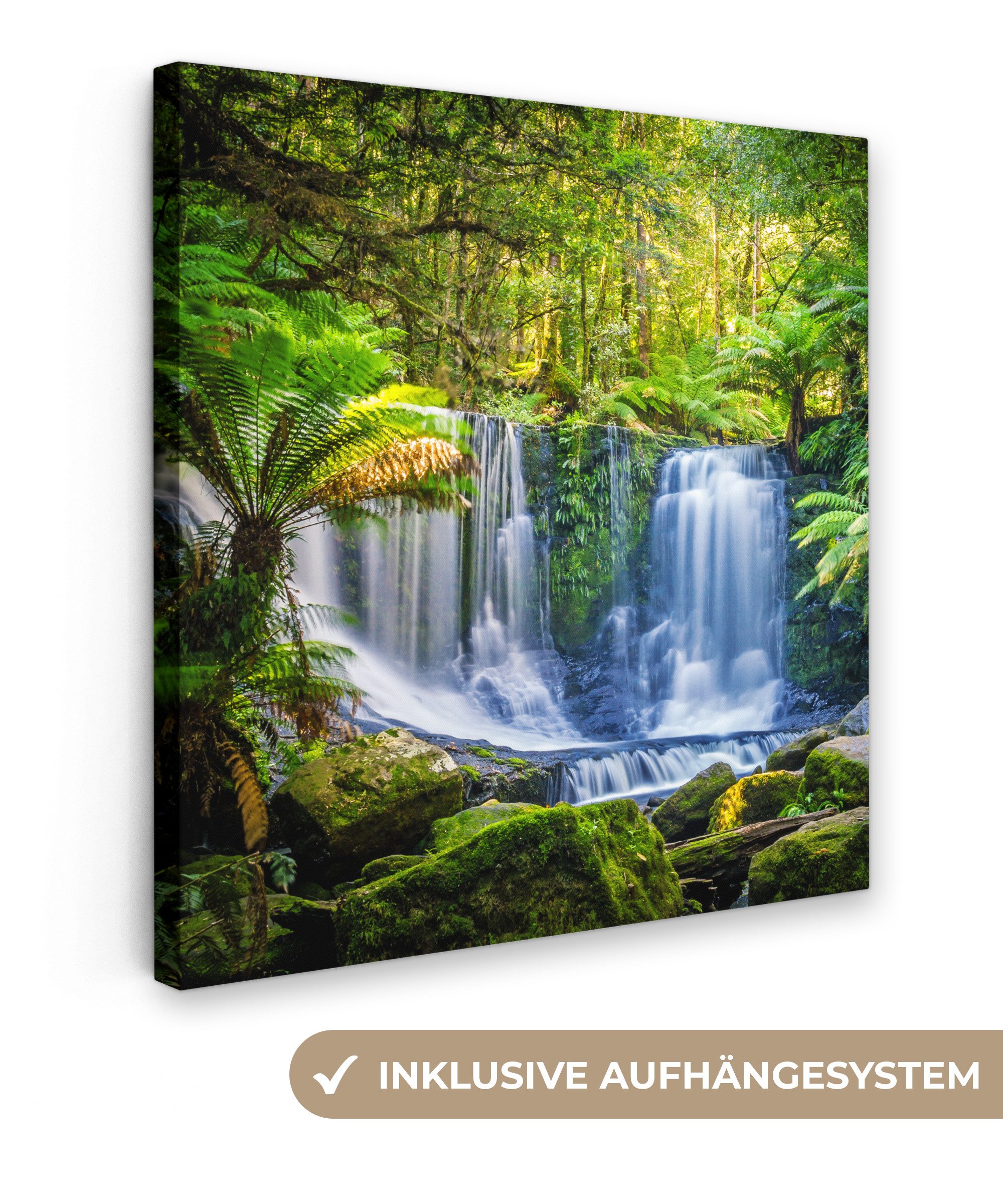 OneMillionCanvasses® Leinwandbild Dschungel - Wasserfall - Australien - Pflanzen - Natur, Fotodruck (1 St), Wandbild, Deko Schlafzimmer Wohnzimmer Flur 20x20 cm