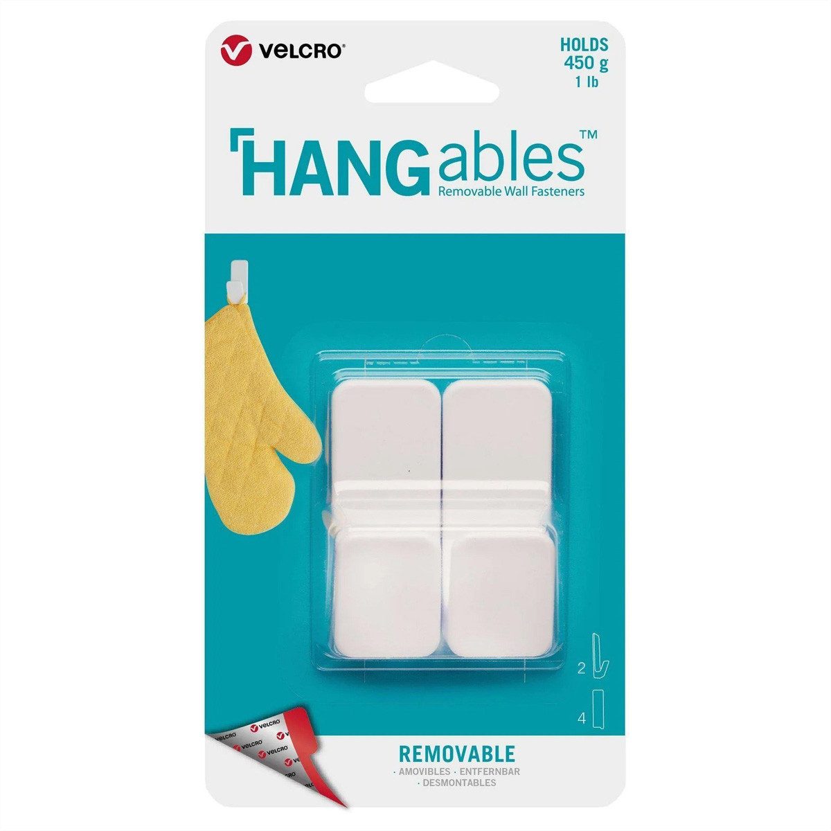 VELCRO Kabelbinder HANGables Kleine Klebe-Haken 450g 2 St. wiederablösbar, weiß, VEL-30106-WEU