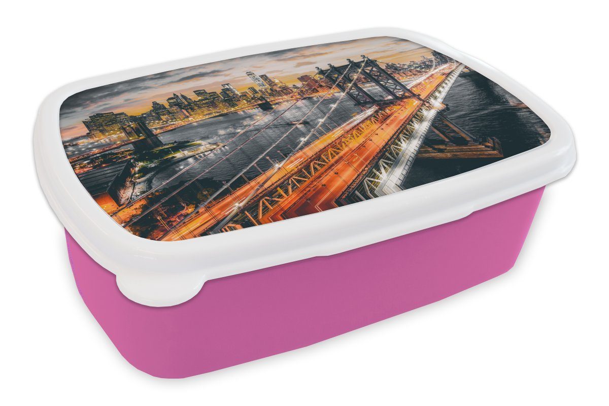 MuchoWow Lunchbox Snackbox, Sonnenuntergang Erwachsene, New für (2-tlg), Kunststoff - York - Brotdose Brotbox Mädchen, Orange, Kunststoff, rosa Kinder,