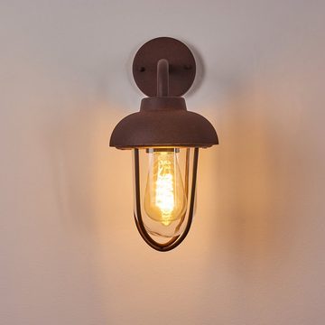 hofstein Außen-Wandleuchte »Pagani« Außenwandlampe aus Metall/Glas in Rost, ohne Leuchtmittel, in Retro-Optik, E27en, Außenleuchte mit Echtglas