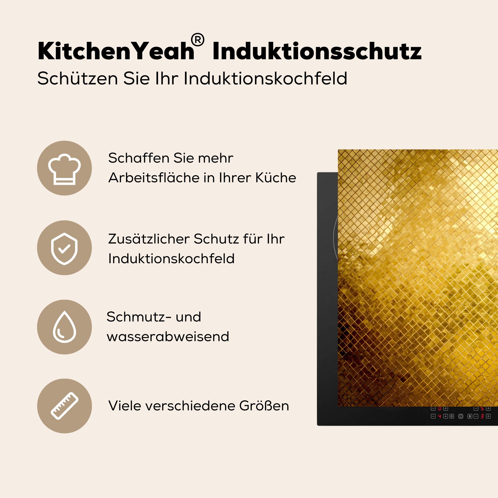 Abstrakt, 81x52 tlg), - - Herdblende-/Abdeckplatte küche, für Design (1 Induktionskochfeld Gold cm, Schutz Ceranfeldabdeckung die Vinyl, MuchoWow