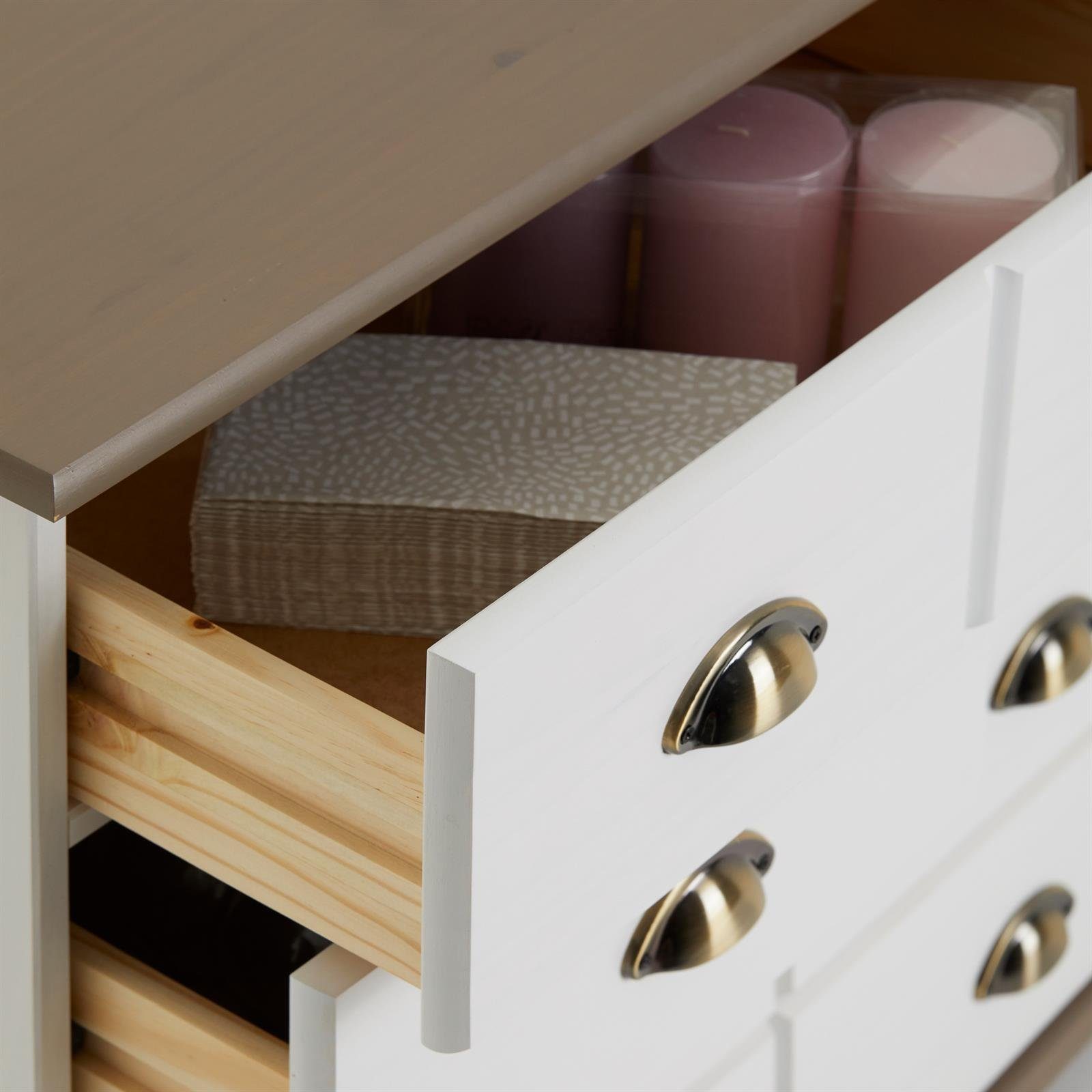 IDIMEX Apothekerschrank COLMAR Schubladenkommode mit Muschelgriff, Sideboard Massivholz weiß/taupe – Bild 5 von 5
