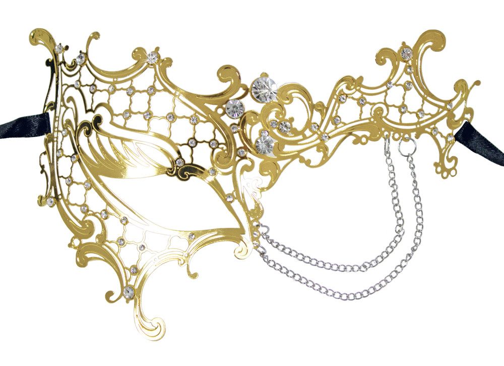 Zoelibat Verkleidungsmaske Halb Augenmaske Electra - Gold mit Strass und Kett