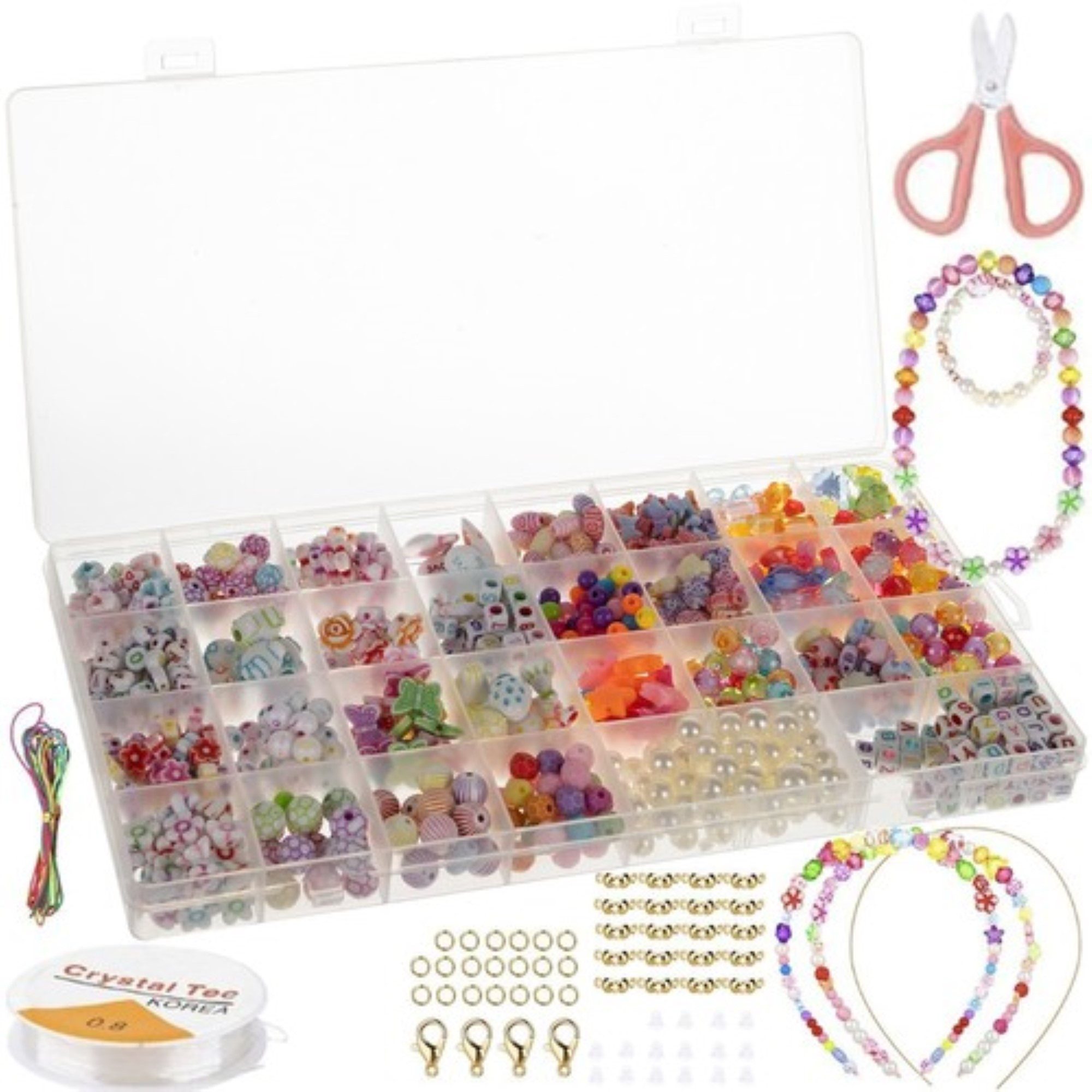 KRUZZEL Perlenarmband Set Schmuckbastelset für Kinder - 900-teiliges Perlen- und Zubehörset (Armbandherstellungs-Set, 9000-tlg., 9000 Teilliges Armbandherstellung-Set), Vielseitiges Schmuck-Set mit 900 Elementen für kreative Gestaltung.