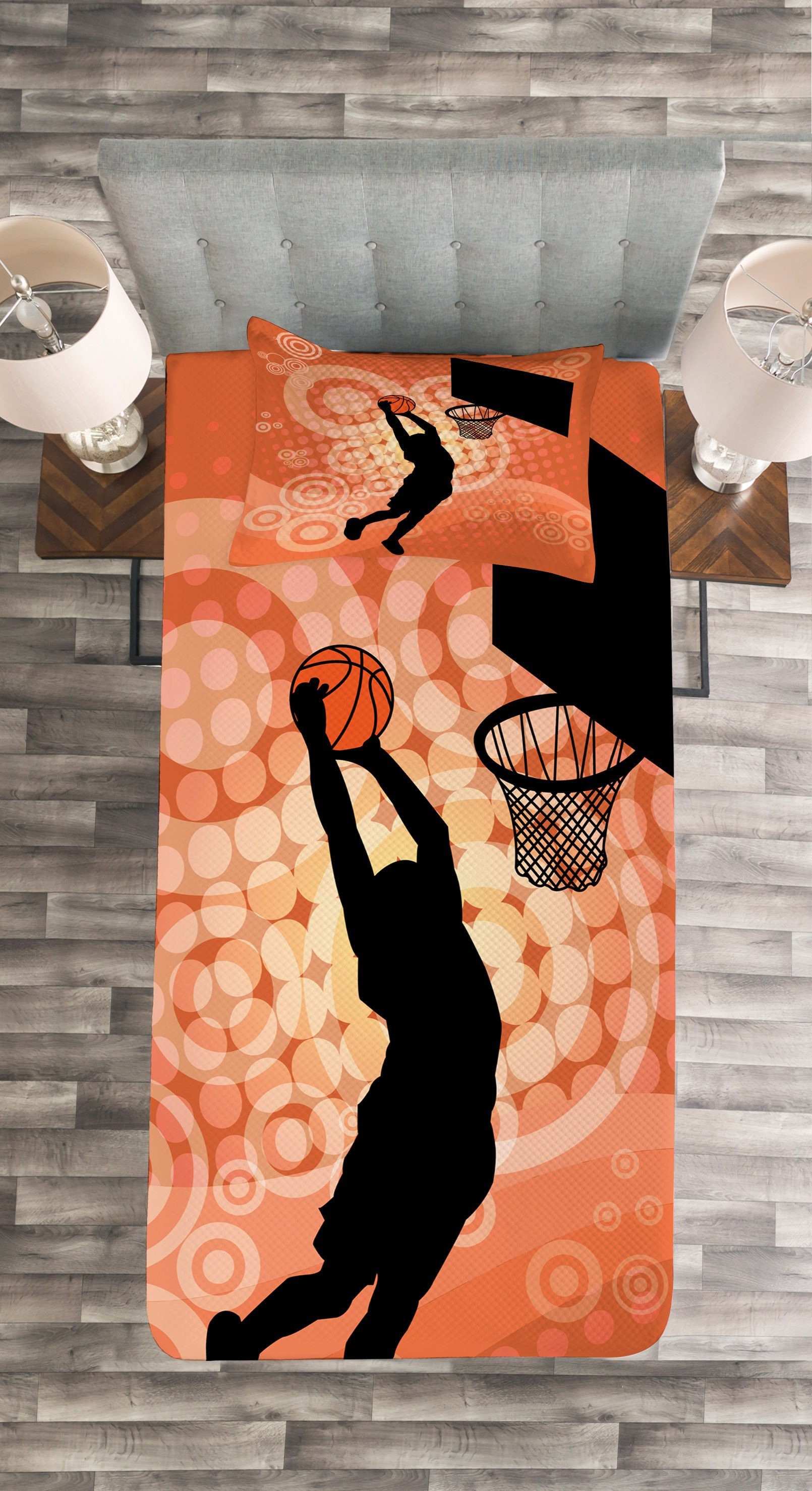 Waschbar, Set Basketball Kissenbezügen Abakuhaus, mit Dunk Tagesdecke Athlet Orange