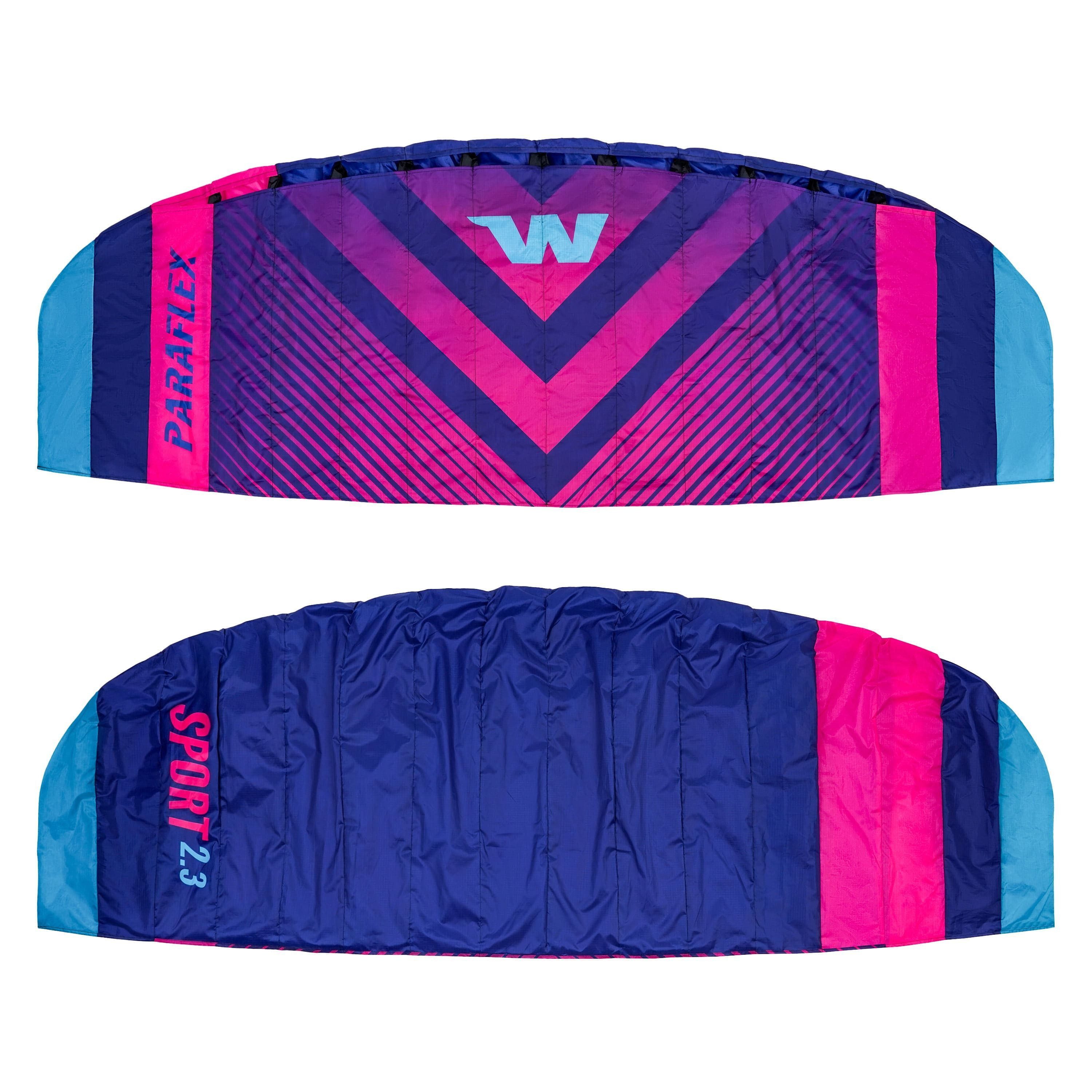 Wolkenstürmer Kite Paraflex Sport 2.3 Lenkmatte 230 cm, (Trainerkite 1,7 m² mit Lenkbar und Safety Leash (blau-pink), 1-tlg), Stunt Kite für Erwachsene - 2-Line Powerkite Ready to Fly