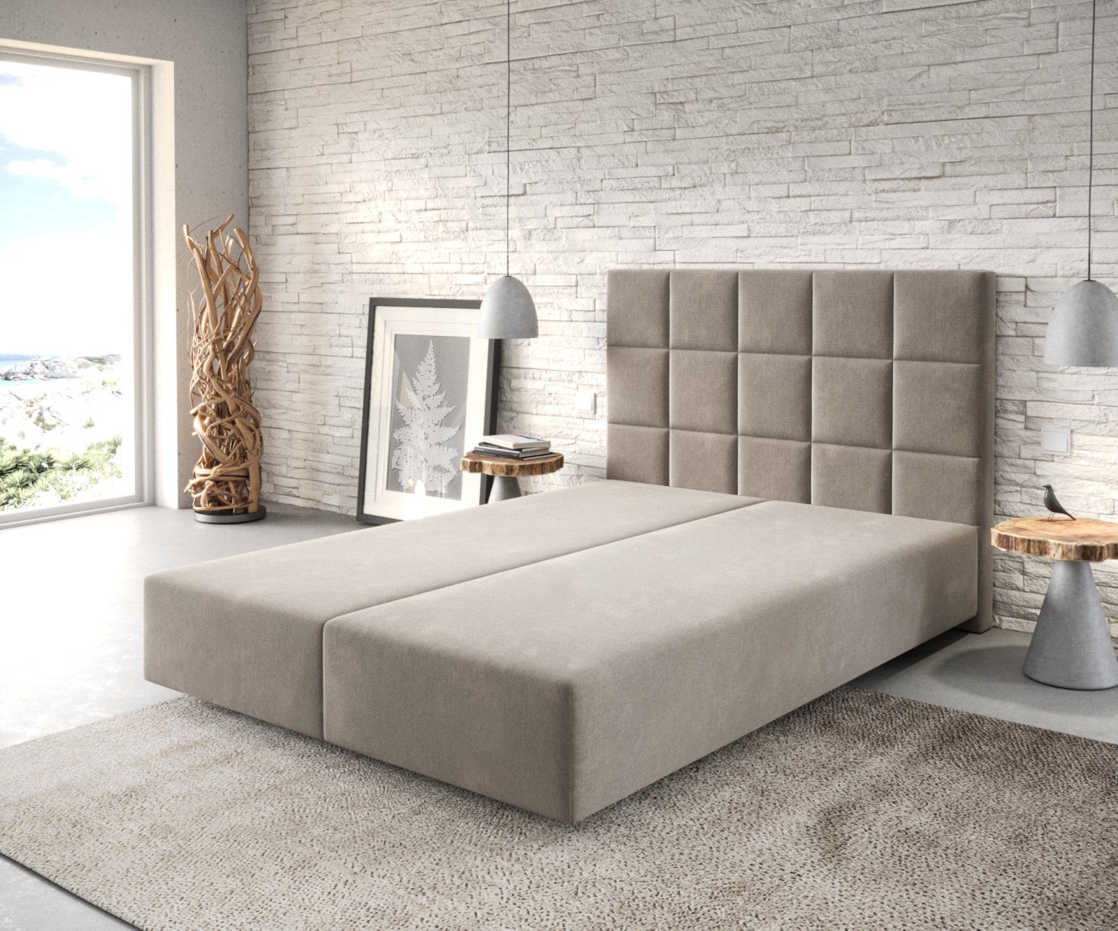 DELIFE Boxspringbett Dream-Fine, Mikrofaser Beige 140x200 cm