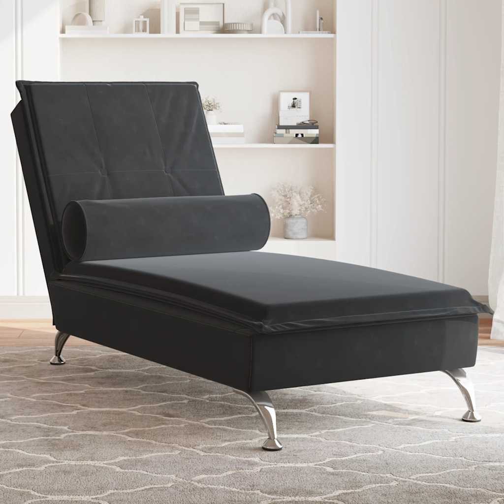 vidaXL Chaiselongue, Massage-Chaiselongue mit Nackenrolle Schwarz Samt