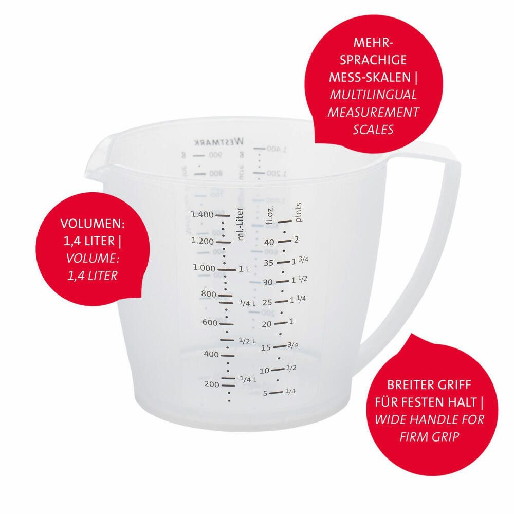 WESTMARK Rührschüssel mit Spritzschutz, Deckel und Ausgießer, Kunststoff, Füllvolumen: 1,4, PP