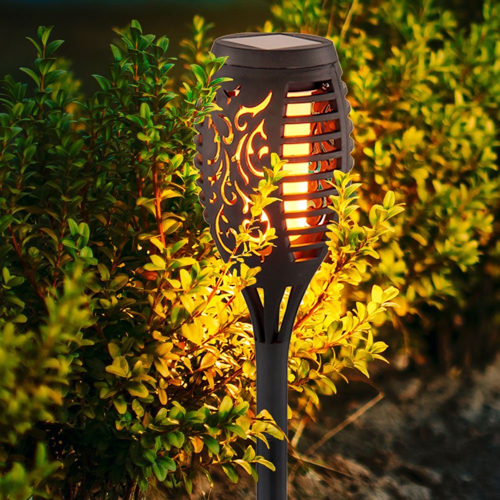 GLOBO LIGHTING LED Solarleuchte, LED-Leuchtmittel fest verbaut, Warmweiß, 3er Set LED Solar Außen Steck Lampen Feuereffekt Dekor Stanzung Garten