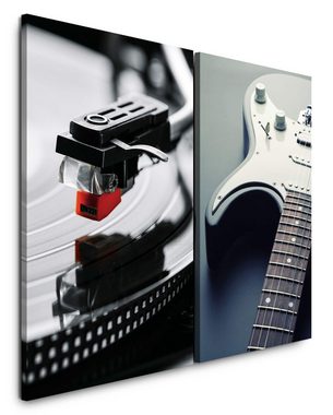 Sinus Art Leinwandbild 2 Bilder je 60x90cm Tonabnehmer Plattenspieler E-Gitarre Musik Schallplatte Tonarm Audiophile