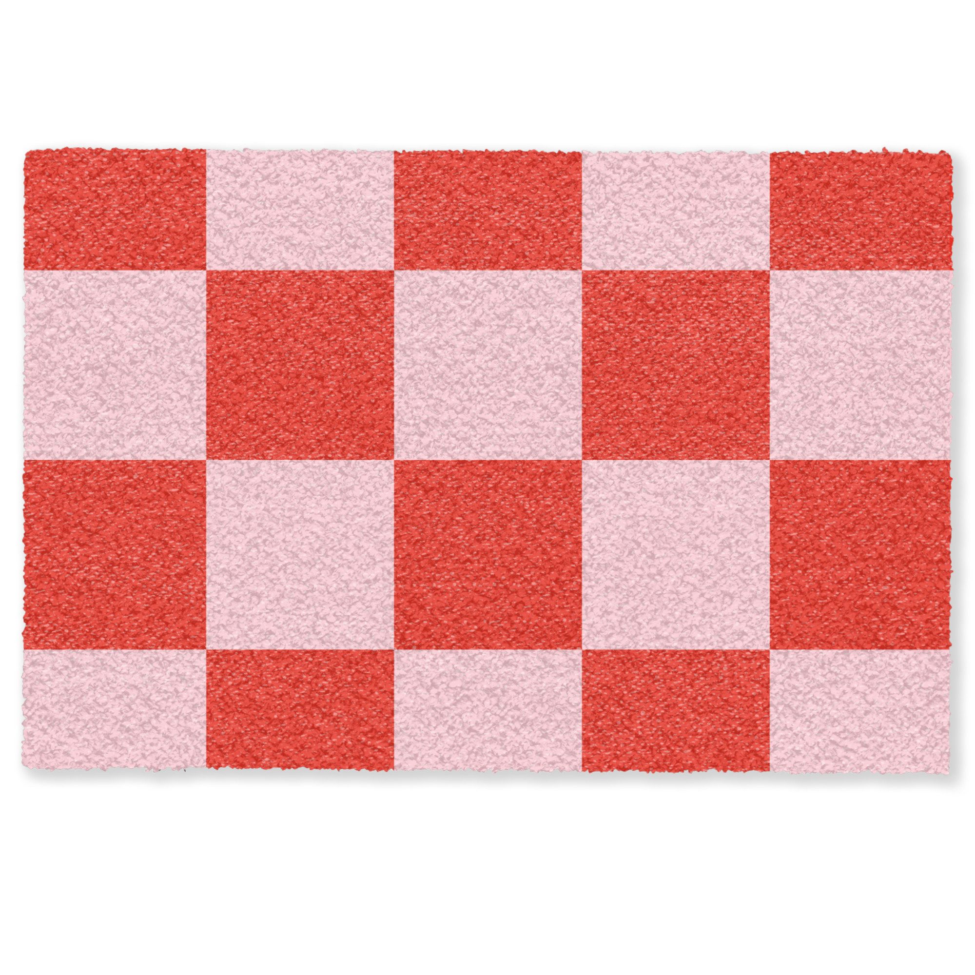 MuchoWow Fußmatte Schachbrettmuster - Rot - Rosa - Würfel, Rechteckig, innen Schmutzfangmatte, Tür, Schmutzfänger Flur, Teppich, 60x40 cm