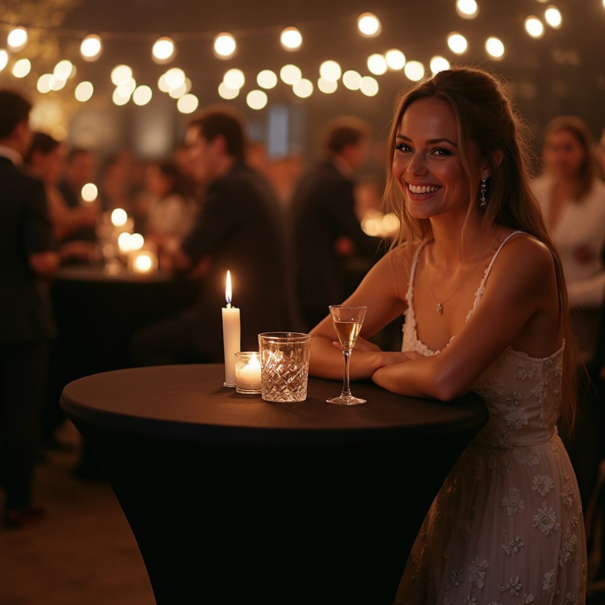 Detex Stehtischhusse, 60cm Schwarz 5er Set Rund Stehtisch Hussen Bezug Überwurf Party Deko